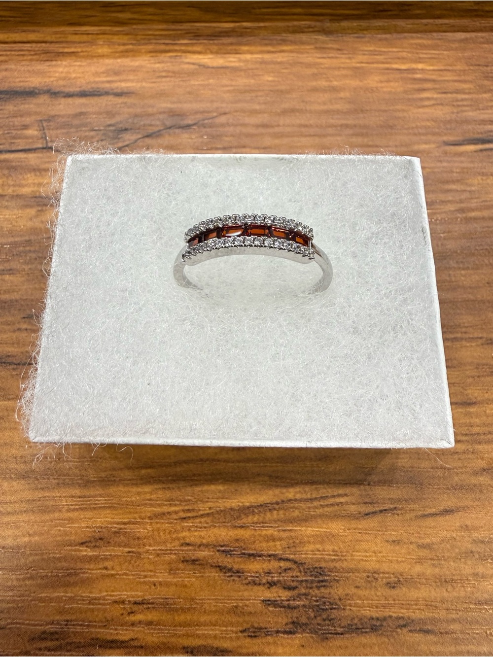 Sterling Silver Garnet-Accent Pavé Ring - Elegant Red Band